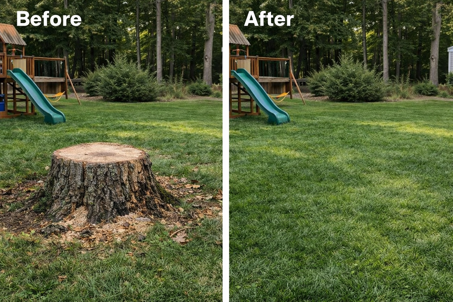 Stump grinding project - before and after