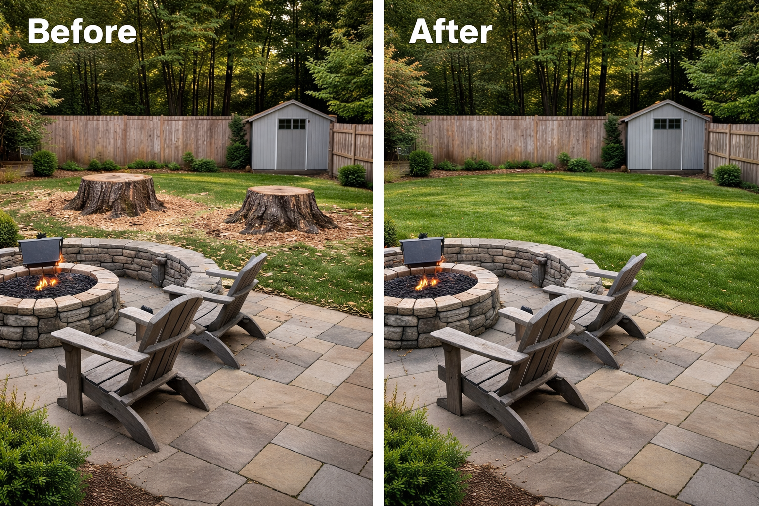 Stump grinding project - before and after