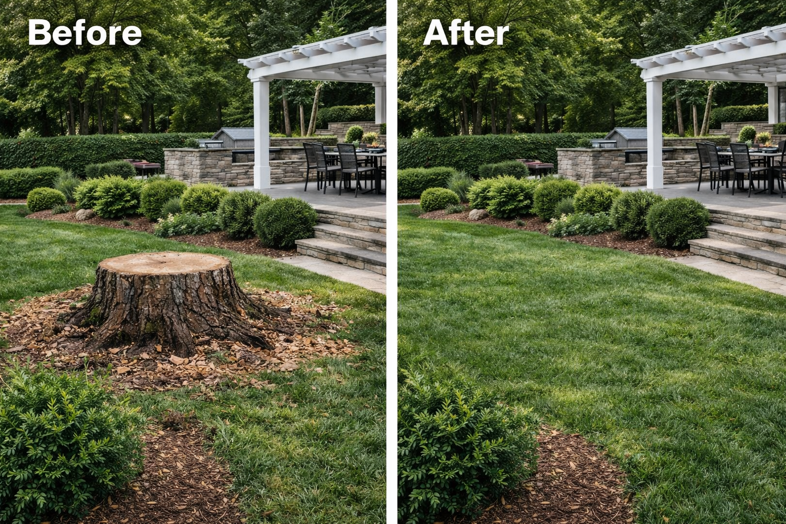 Stump grinding project - before and after