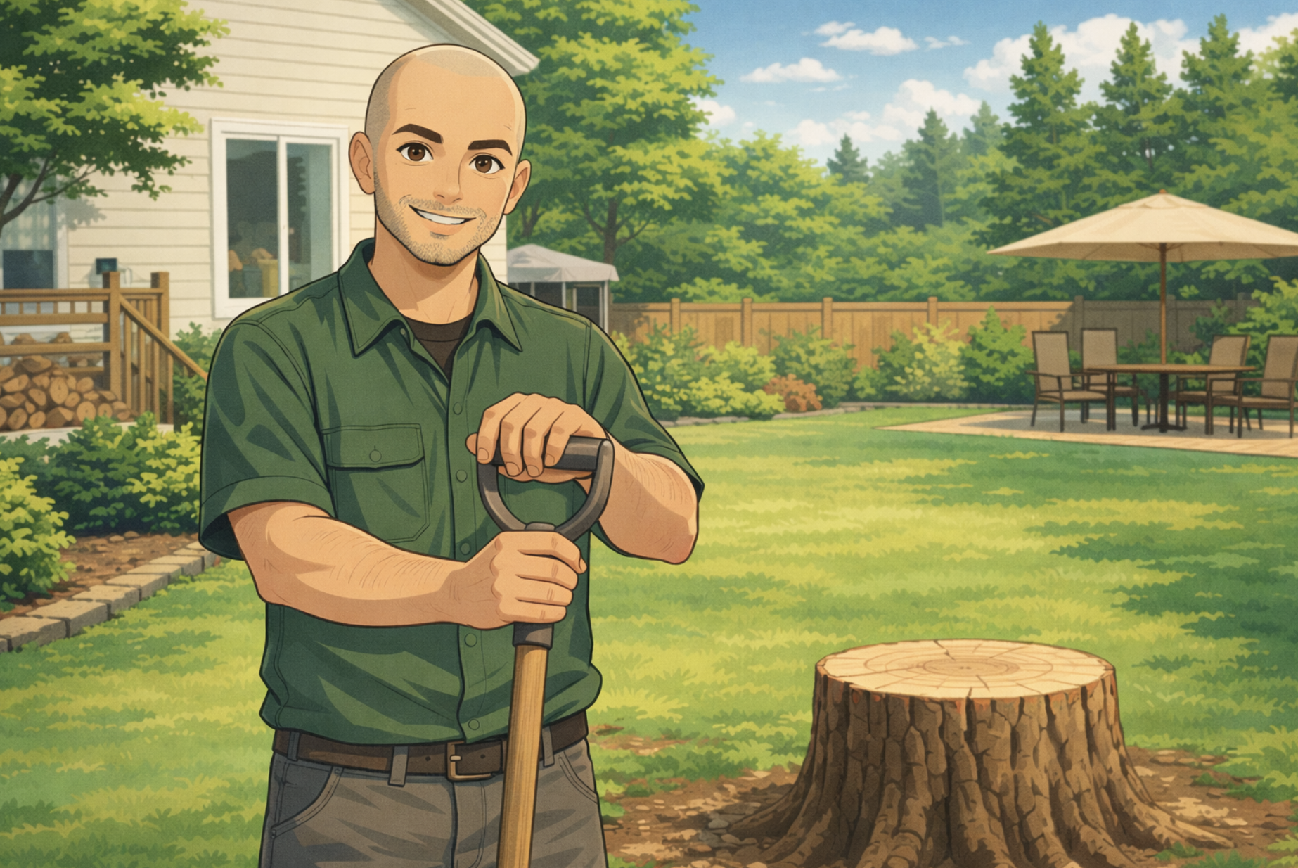 Uncle Nan with stump grinding equipment